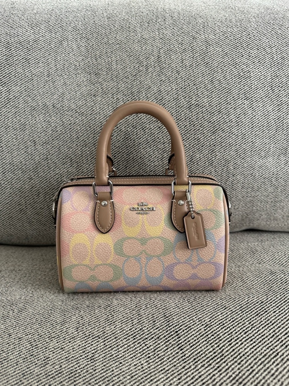 NWT Coach Mini Rowan Crossbody Bag Rainbow Signature Canvas CDC39 Sand Multi